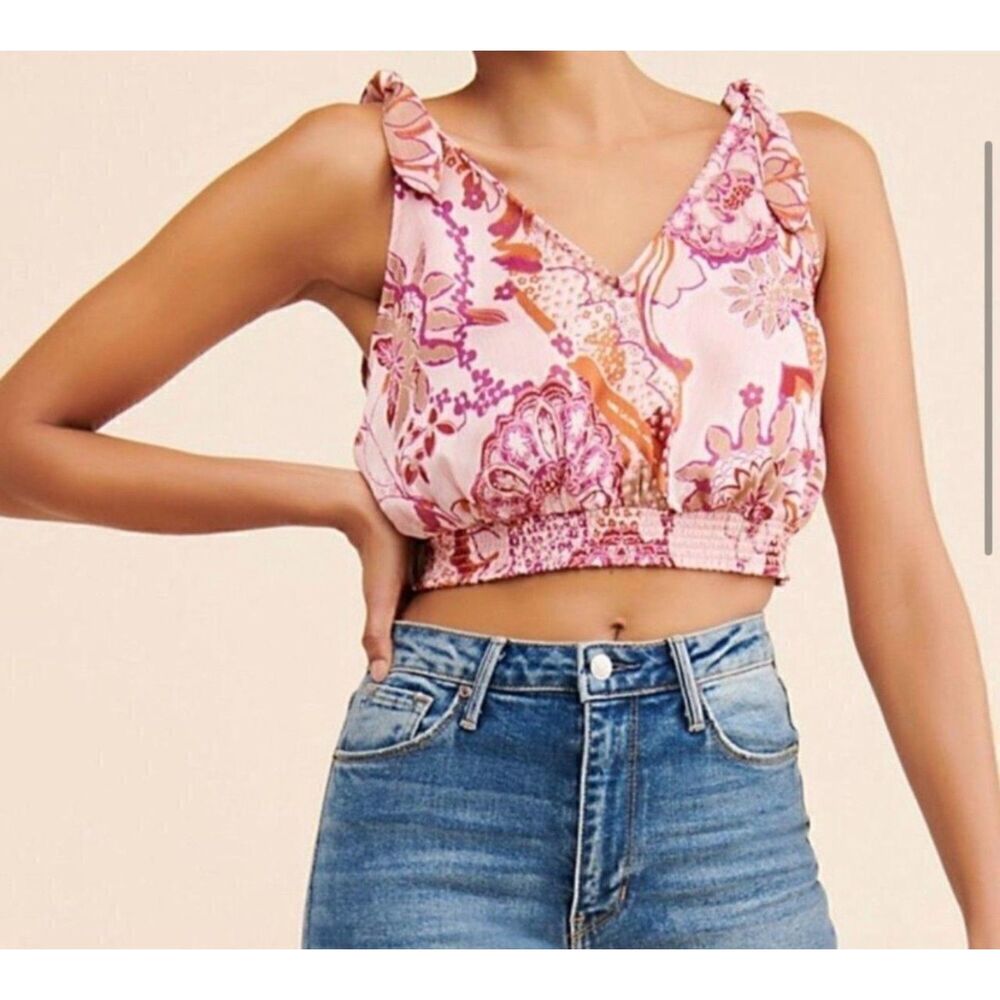 Free People NWT Weekend in Montauk Crop Top L Floral Soft Feminine Boho Beachy - Picture 4 of 11